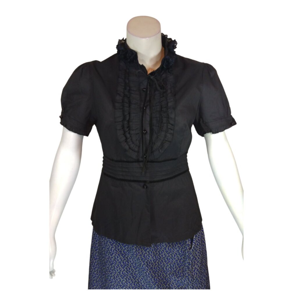 Black Short Sleeve Blouse with Ruffles